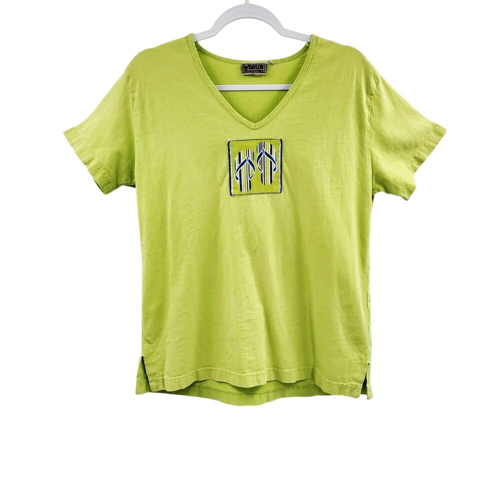 VTG by TAYLOR Lime Green 3D Flip-Flop Patch Graphic T-Shirt Size S/M Made in USA